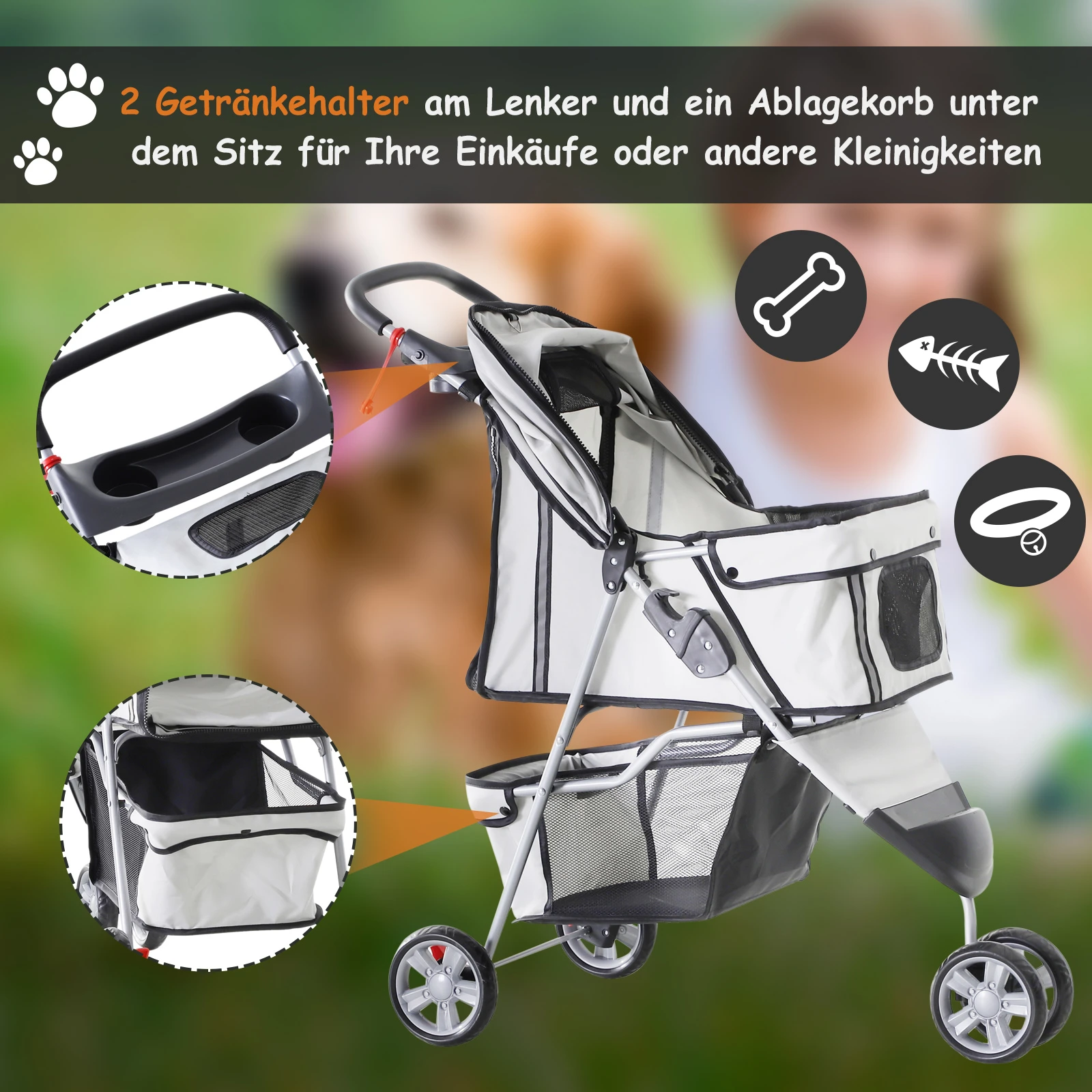 Honden/Katten buggy GRIJS