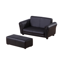 Zwart soft sofa kinderbank met voetbank