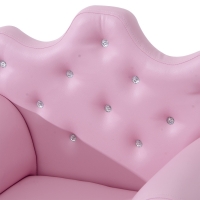 Kindersofa met kristallen knoppen en poef roze