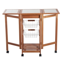 Keukenwagen trolley met houten opbergplanken