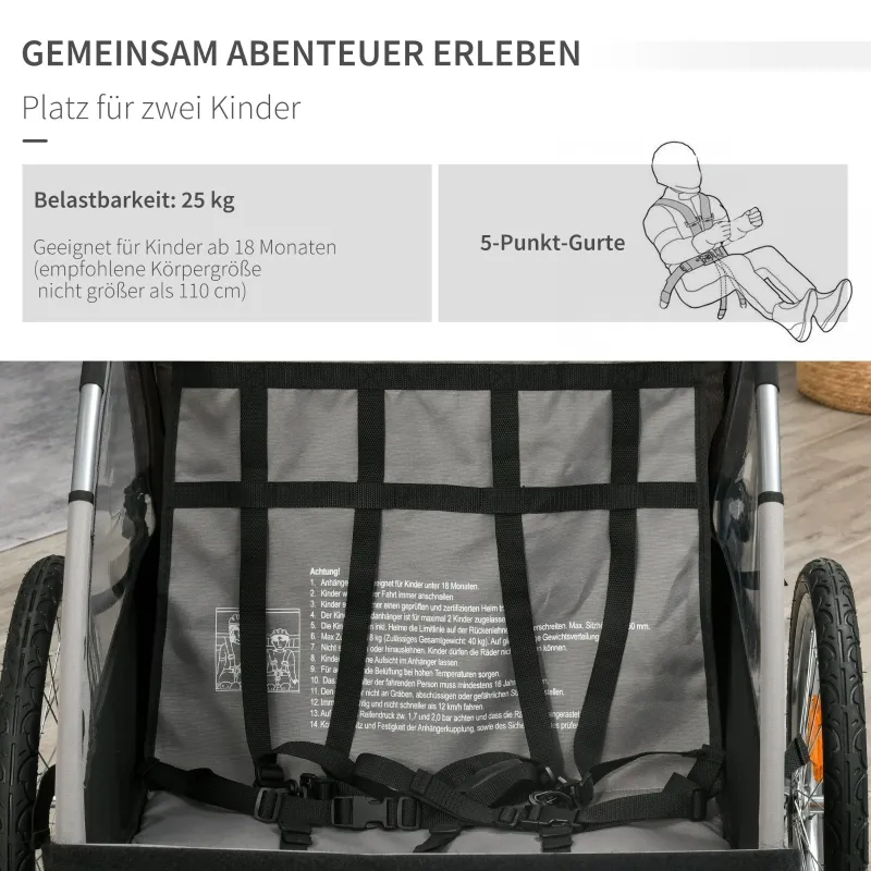 Kinderfietskar  2 in 1 met opbergtas Grijs/Zwart