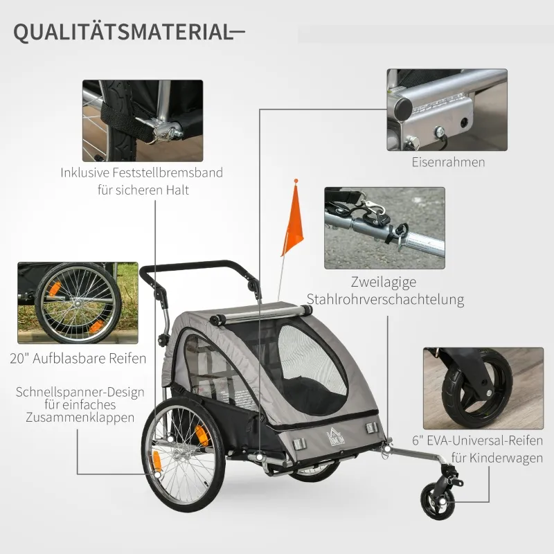 Kinderfietskar  2 in 1 met opbergtas Grijs/Zwart