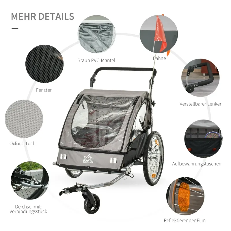 Kinderfietskar  2 in 1 met opbergtas Grijs/Zwart