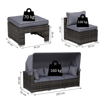 Lounge Set, Zithoek met Zonneluifel (Grijs) B215 x D75 x H64 cm