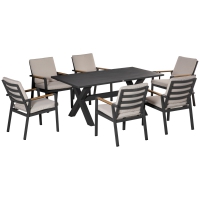 Tuinset van 6 stoelen en 1 tafel, Aluminium + Kunststof (Grijs)