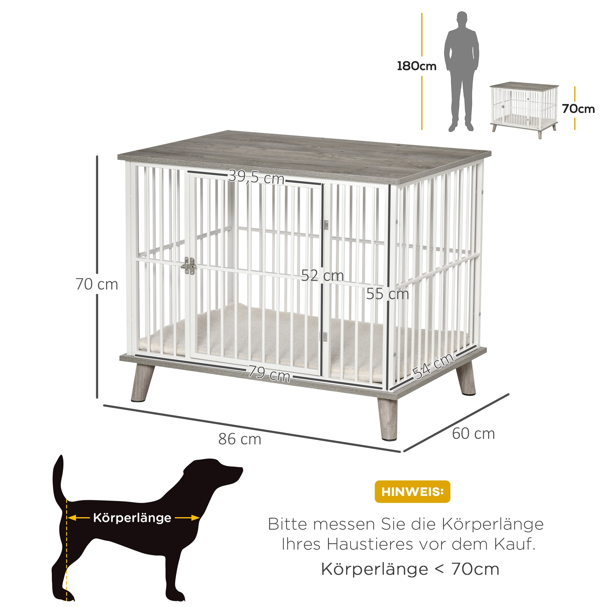Houten Honden Bench 86 cm x 60 cm x 70 cm – Grijs/Wit