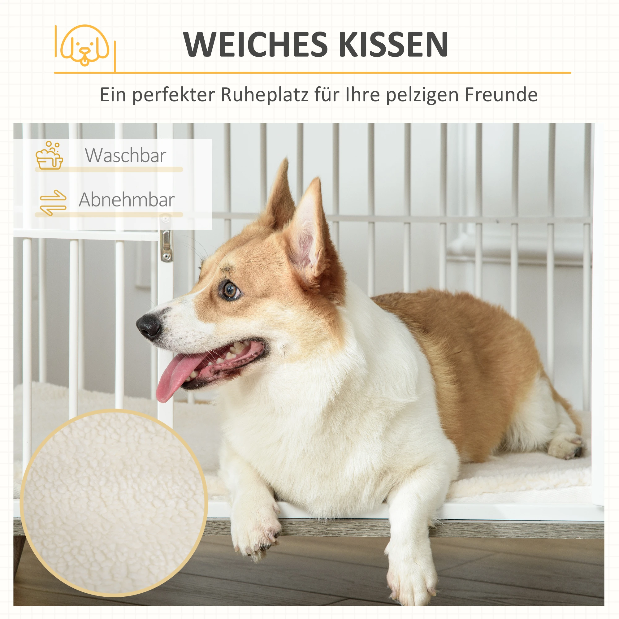 Houten Honden Bench 86 cm x 60 cm x 70 cm – Grijs/Wit