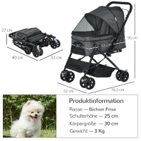 Hondenbuggy Oxford Donkergrijs 76,5 x 52 x 95 cm