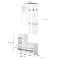 3-in-1 Garderobe set, wit, 30,5 x 75,5 cm (spiegel)