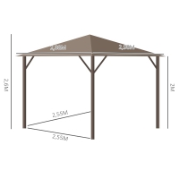 Tuinpaviljoen met metalen dak, 3 x 3 x 2,6m, 4 gordijnen, bruin