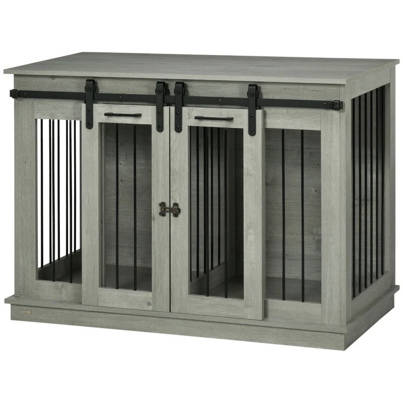 Bench met 2 deuren rustiek ontwerp, Grijs 120L x 60W x 88.5Hcm