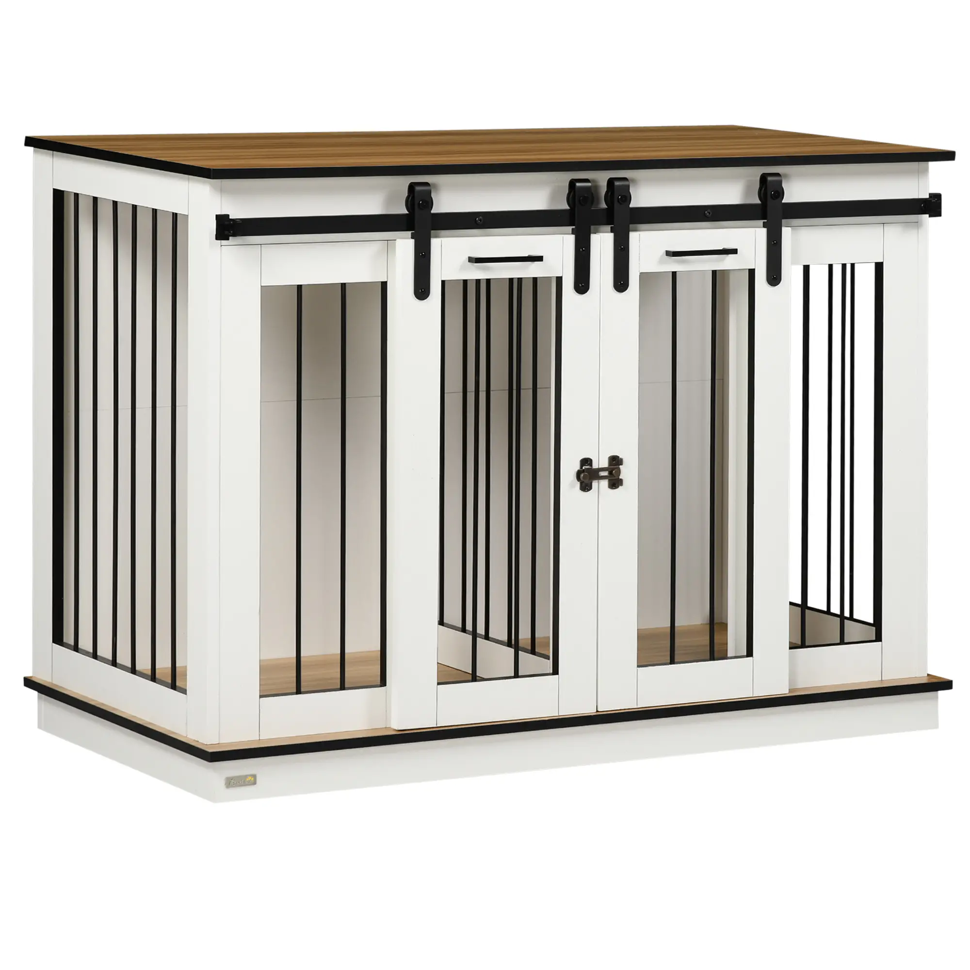 Bench met 2 deuren rustiek ontwerp, Wit 120L x 60W x 88.5Hcm