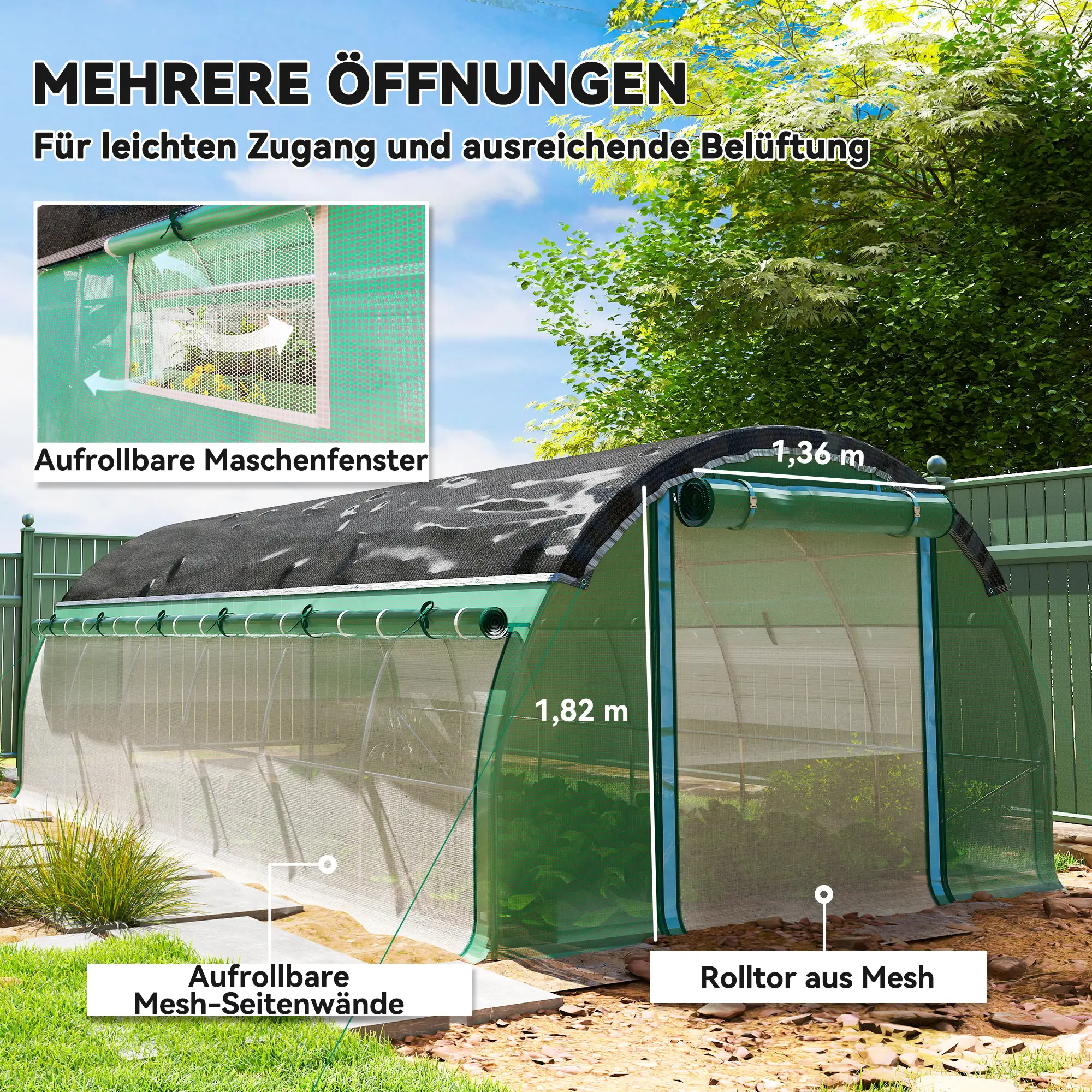 Tunnelkas 6 x 3 x 2 m met Zonweringsnet