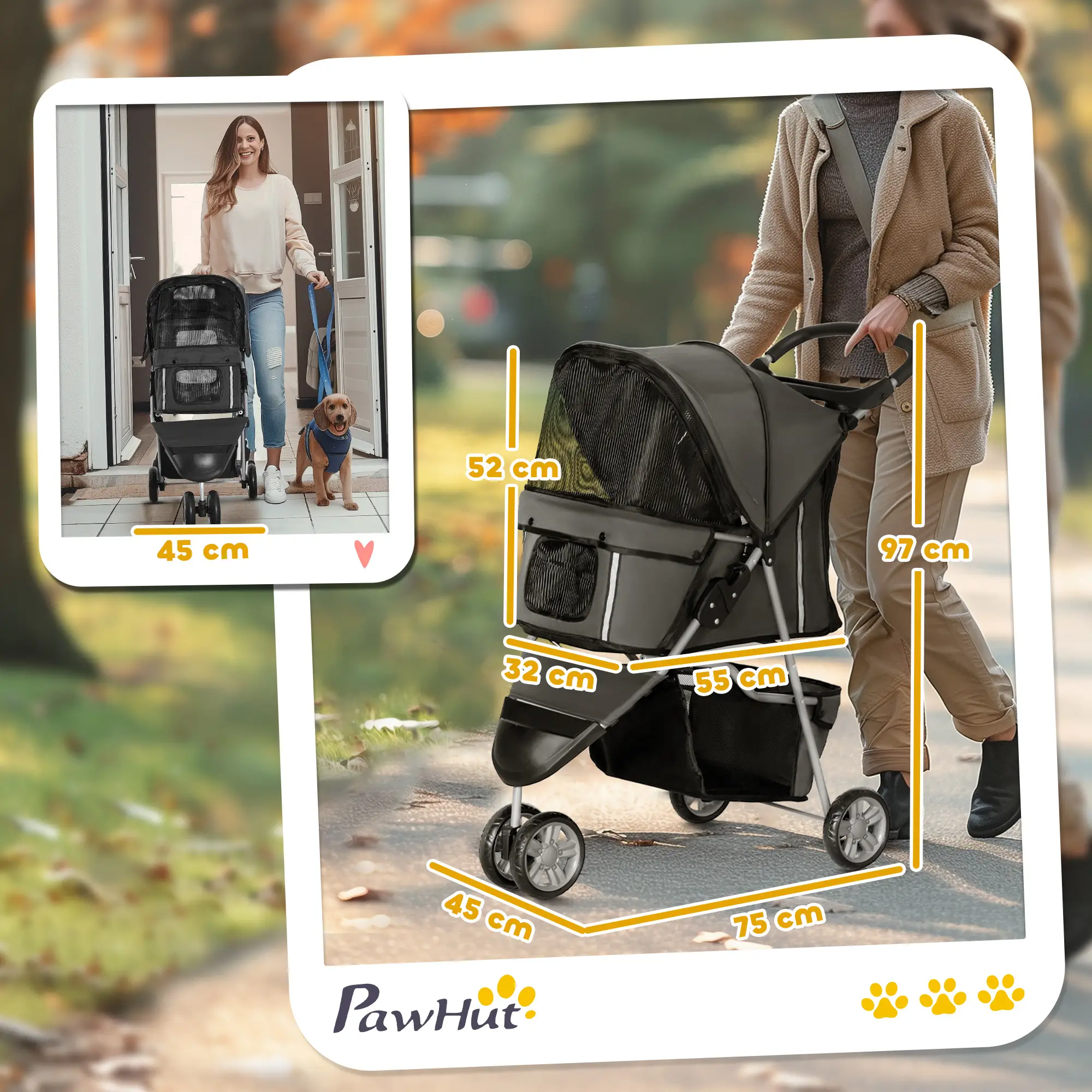 Honden buggy Zwart