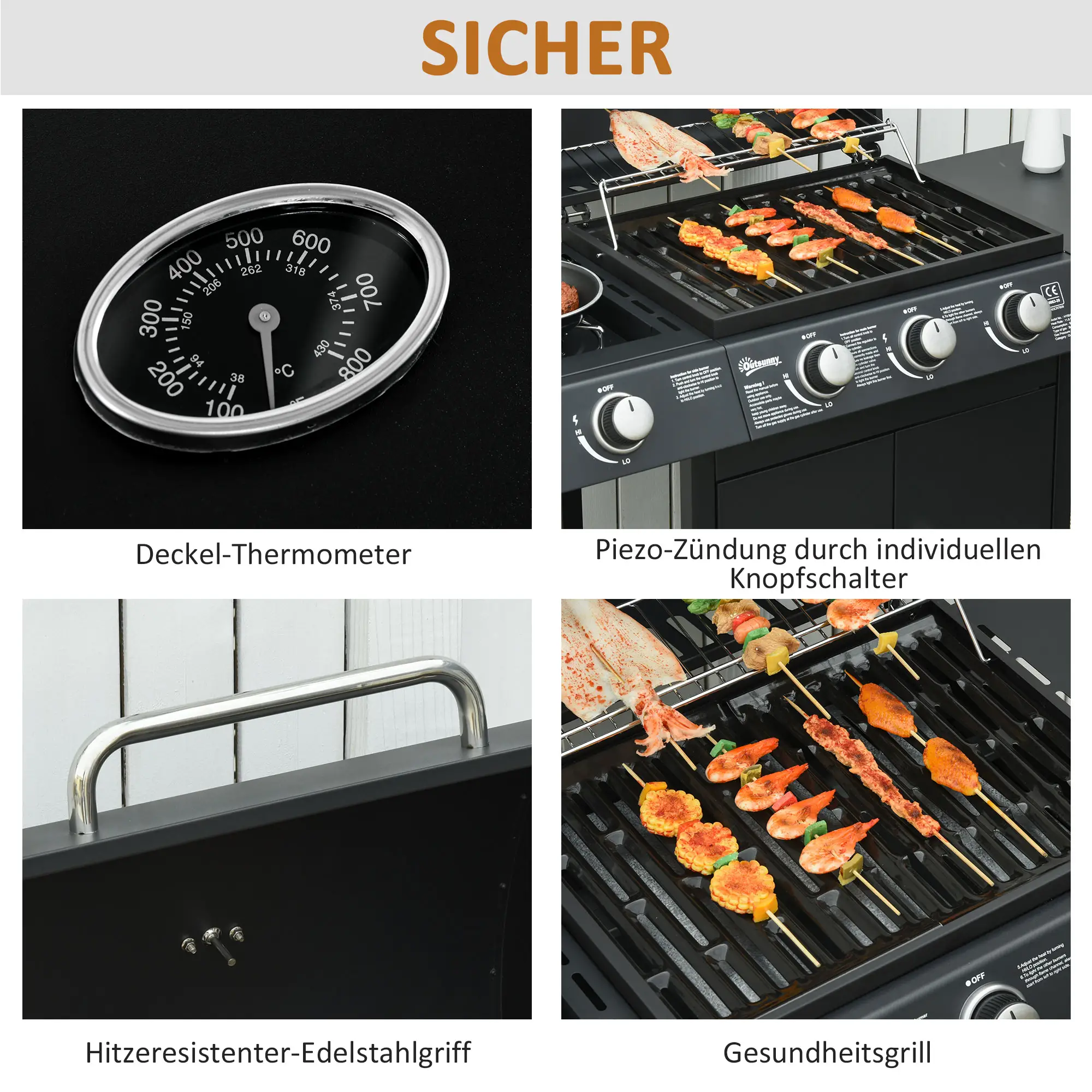 Gasgrill met 4 branders RVS 110L x 50B x 100H cm