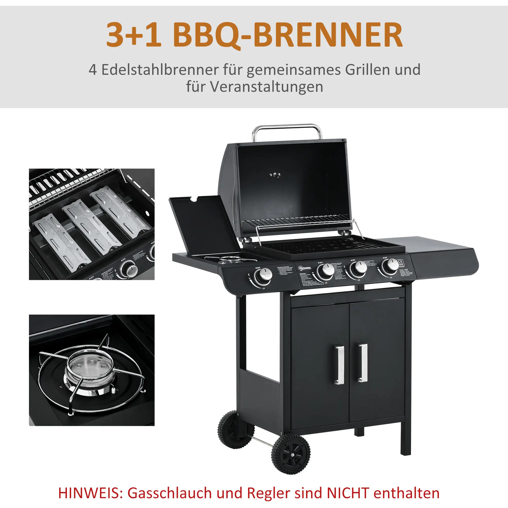 Gasgrill met 4 branders RVS 110L x 50B x 100H cm