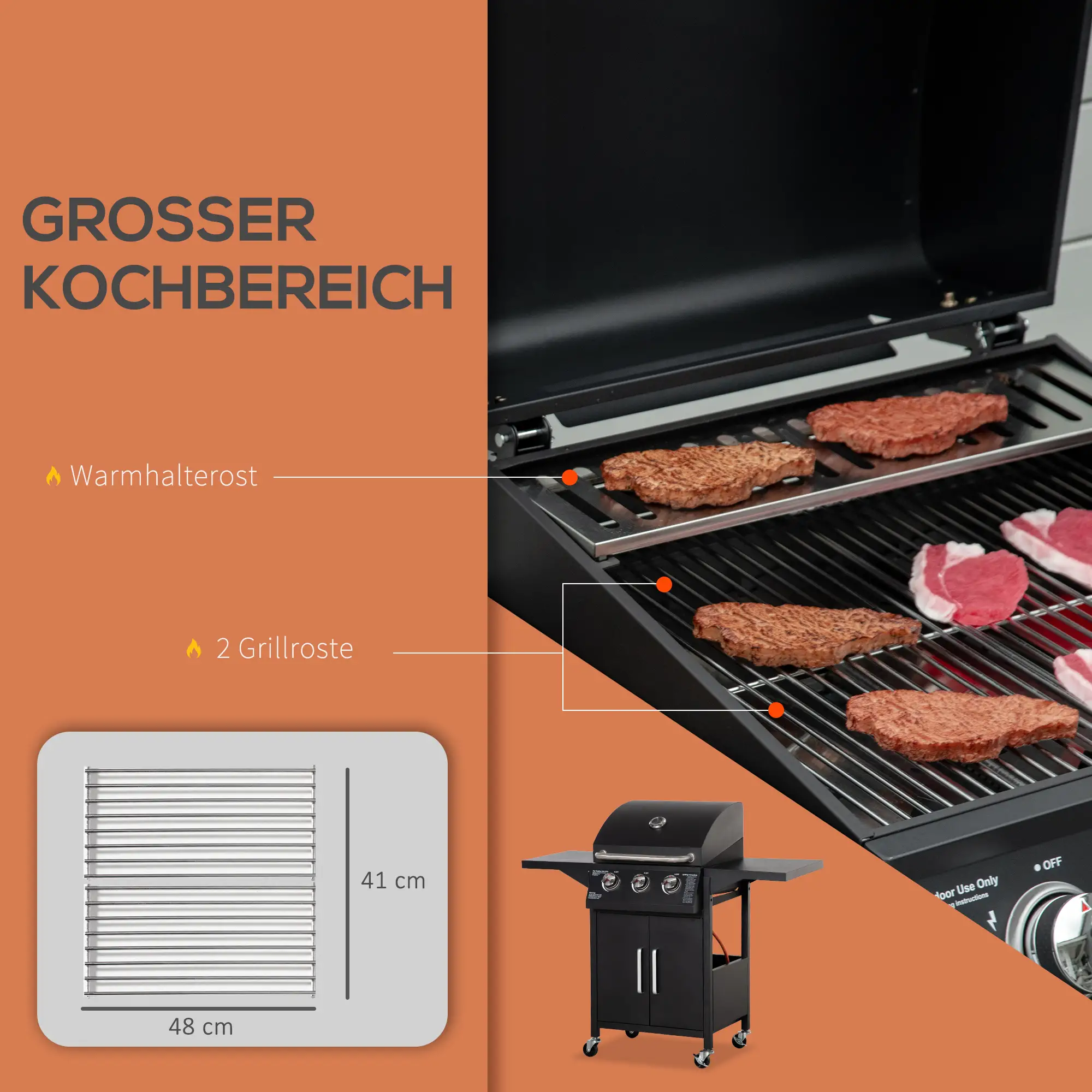Gas BBQ 3 branders 121L x 55B x 109H cm