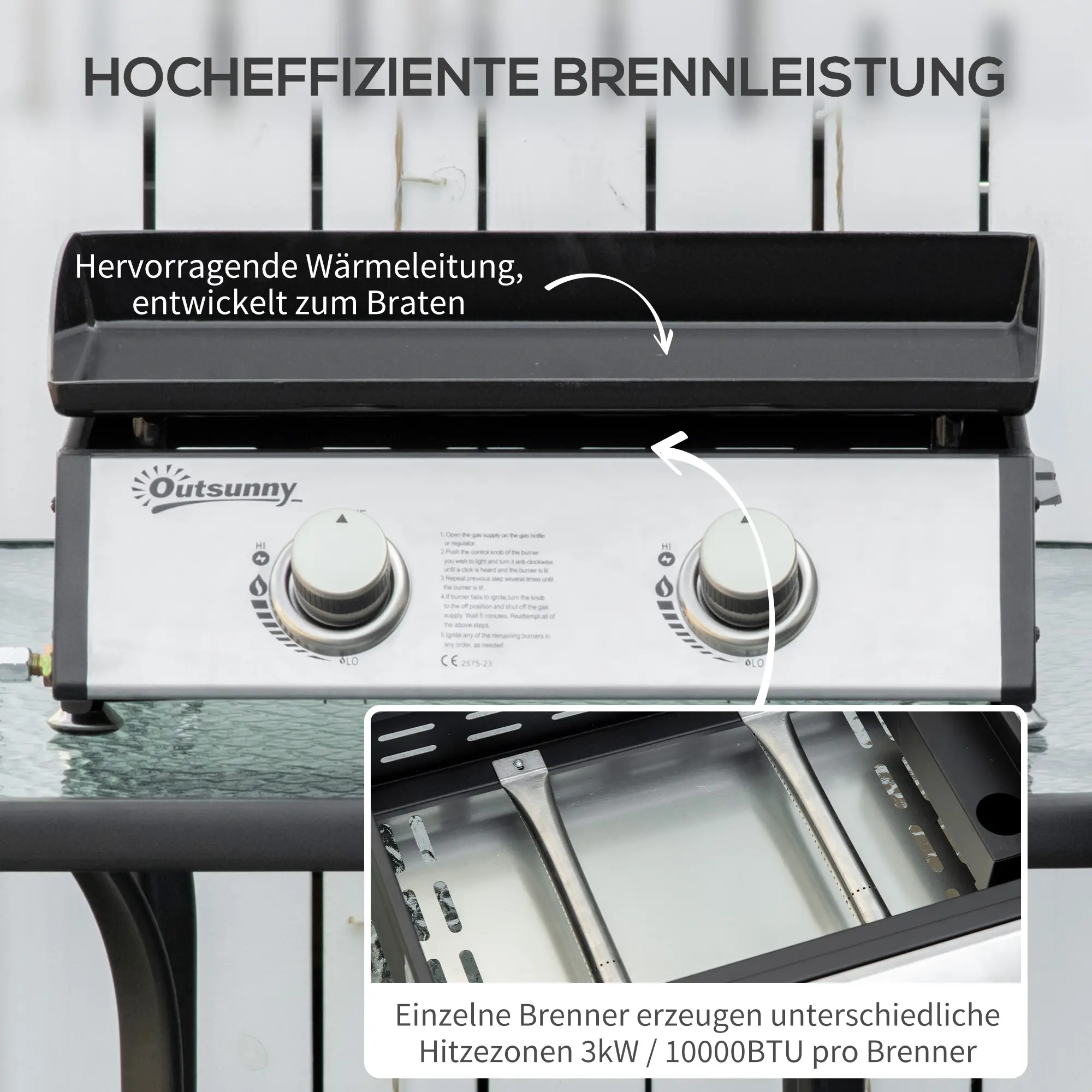 Plancha gas 2 branders 48,5 x 46 x 21 cm