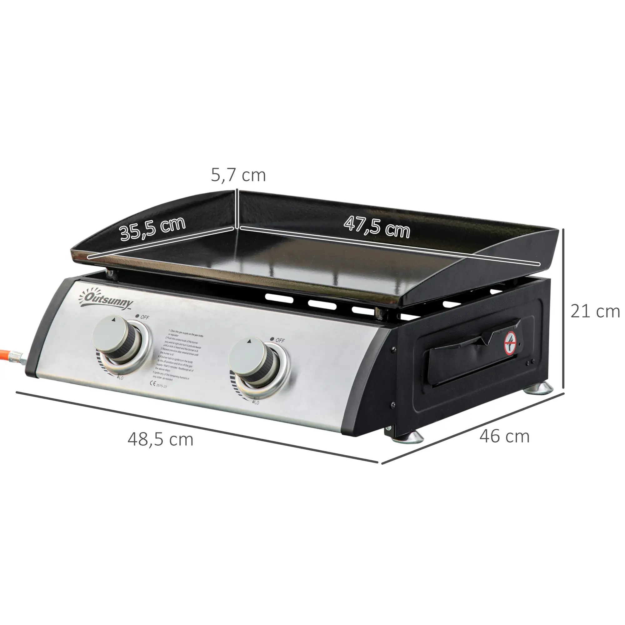 Plancha gas 2 branders 48,5 x 46 x 21 cm