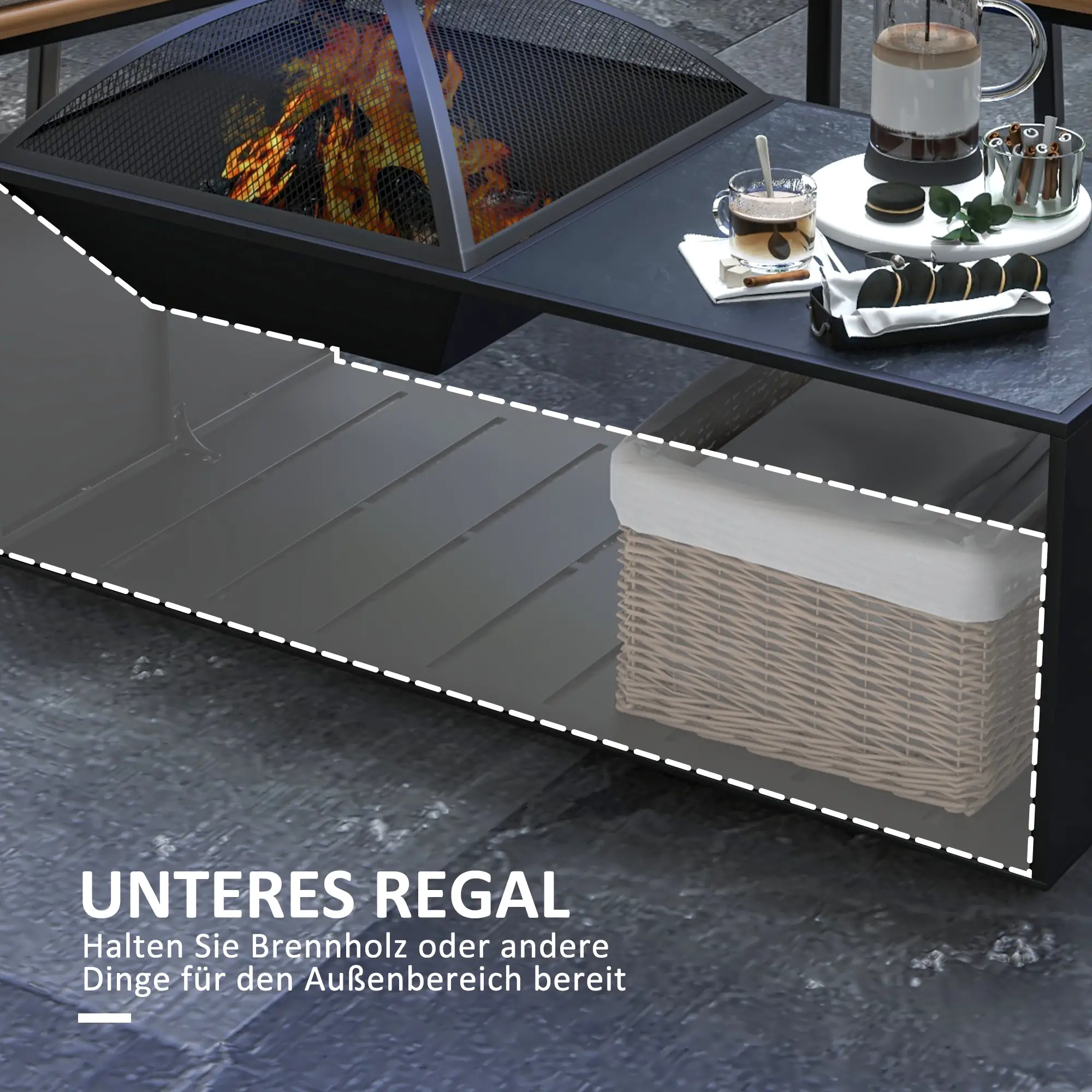 2-in-1 vuurschaal met keramische tegels 101 x 51 x 56 cm