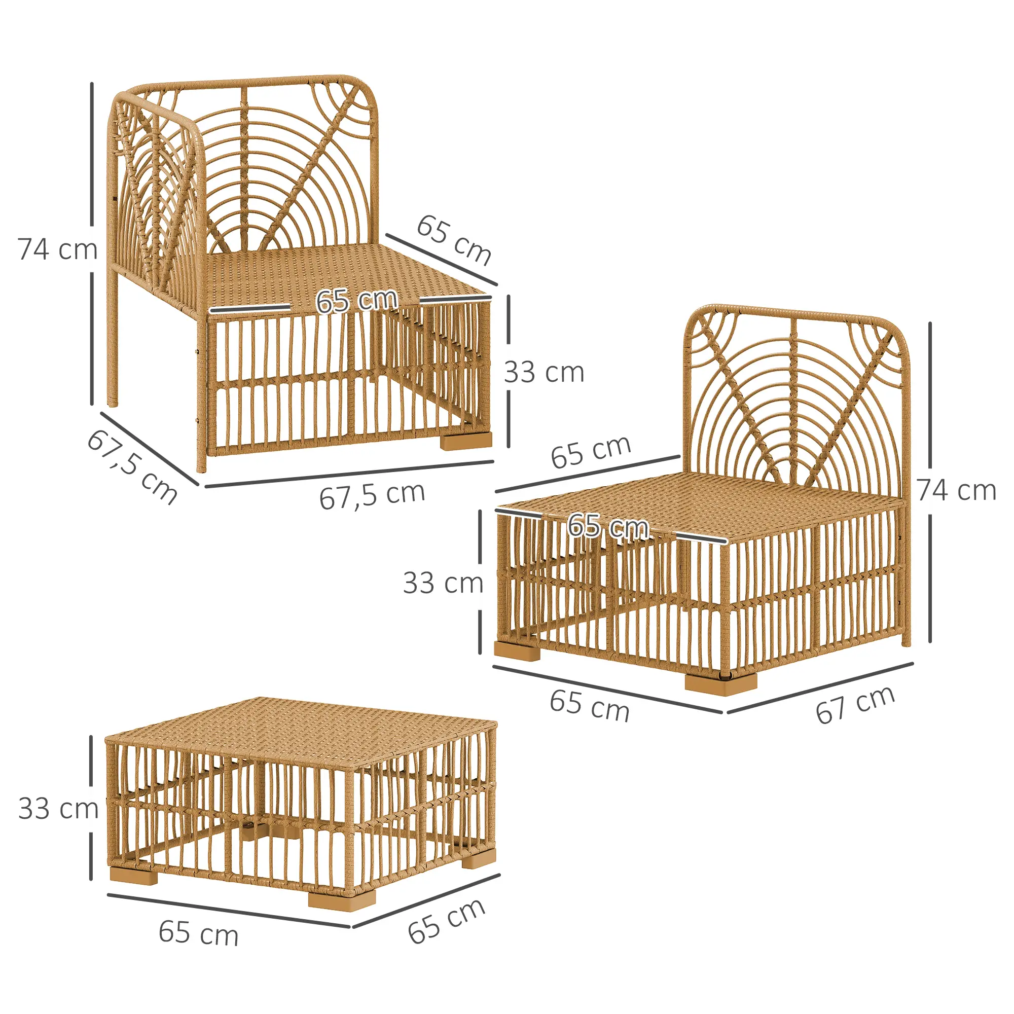 5-delige set, lichtbruin+crème wit