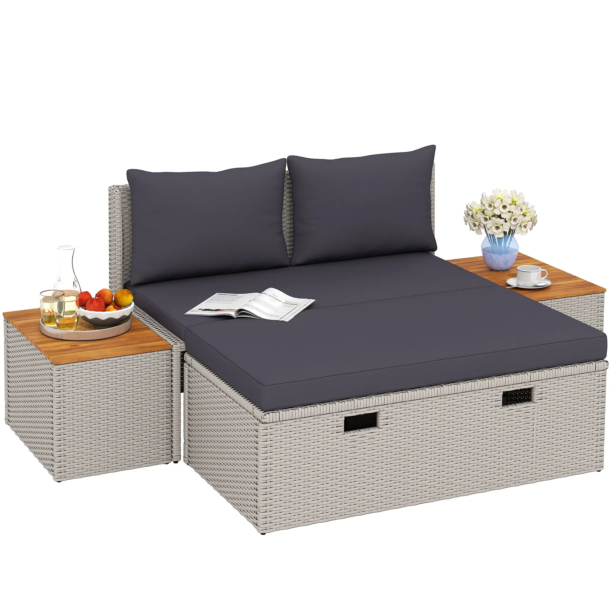 Poly rotan ligstoel 125x114x72,5 cm Grijs