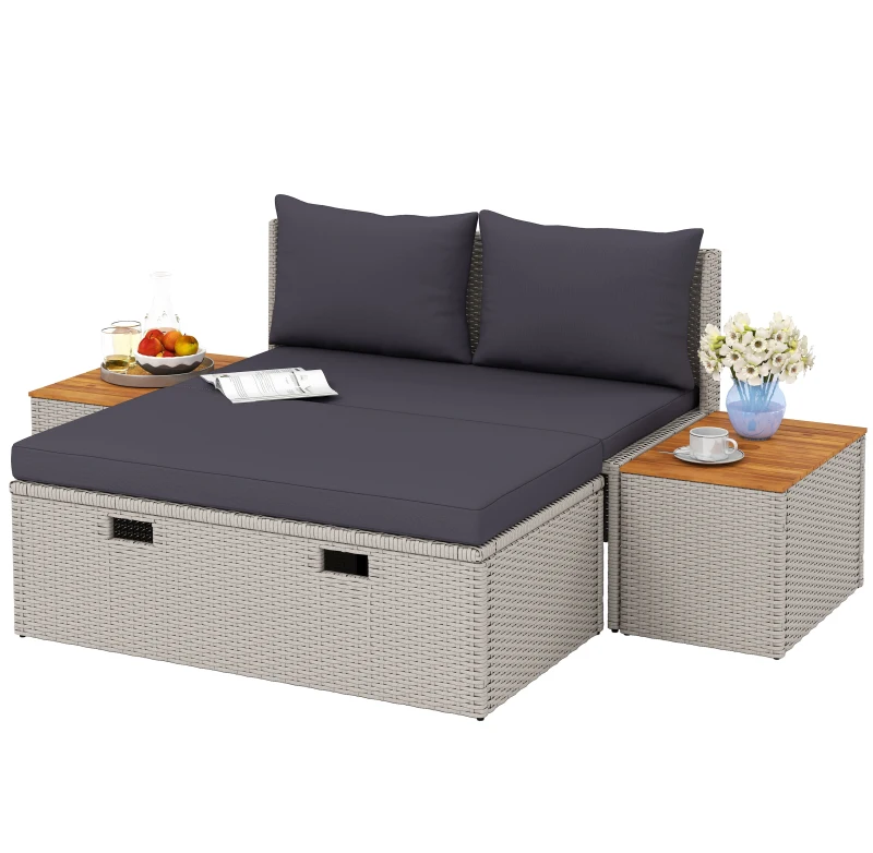 Poly rotan ligstoel 125x114x72,5 cm Grijs