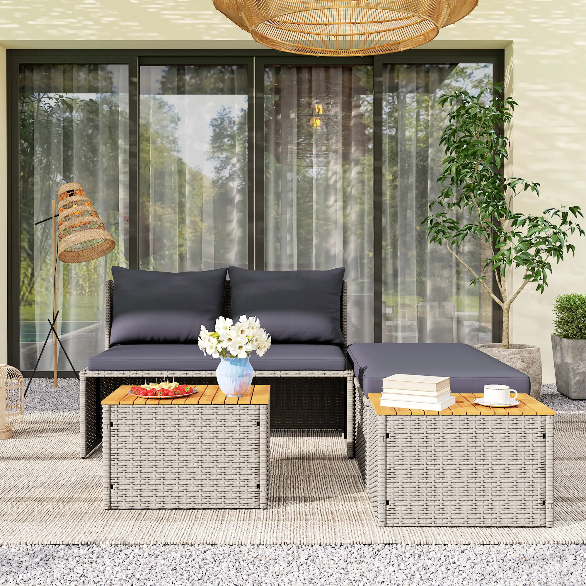Poly rotan ligstoel 125x114x72,5 cm Grijs