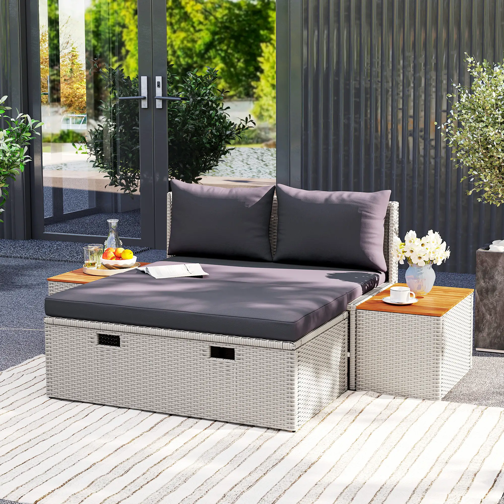 Poly rotan ligstoel 125x114x72,5 cm Grijs