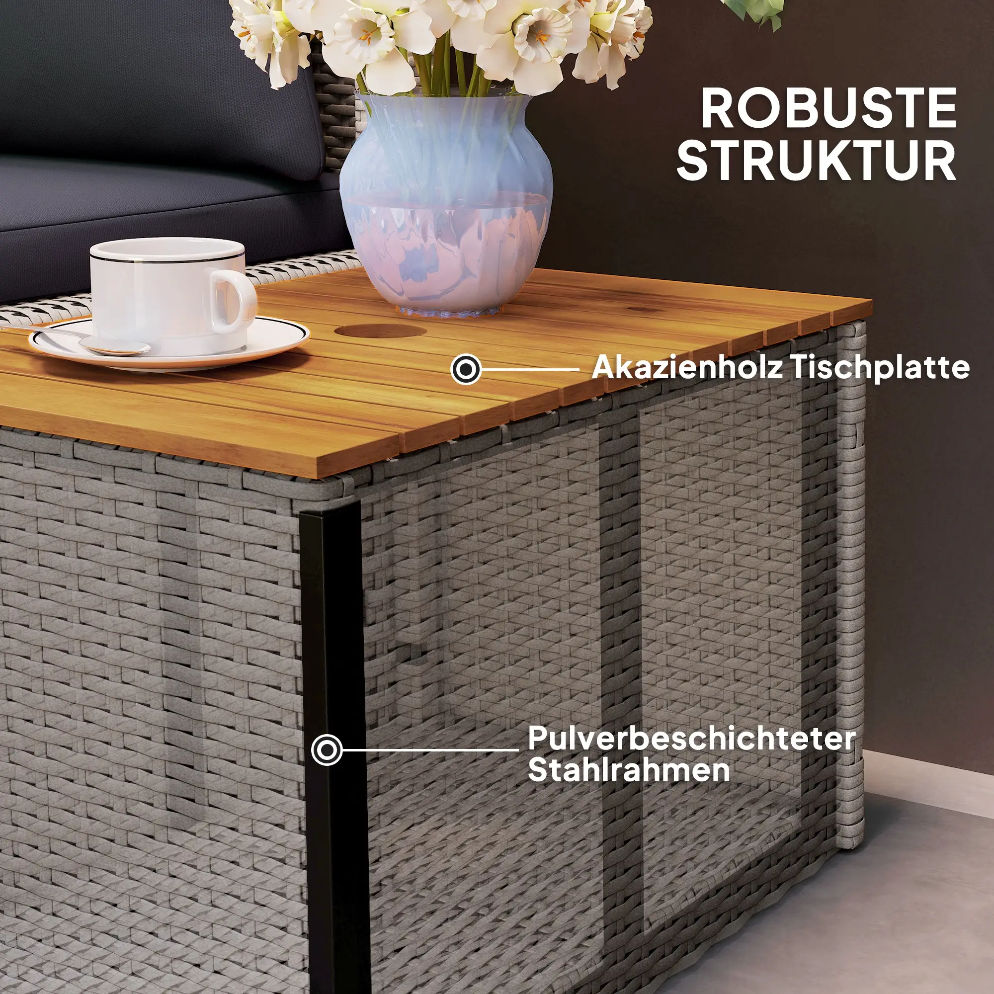 Poly rotan ligstoel 125x114x72,5 cm Grijs