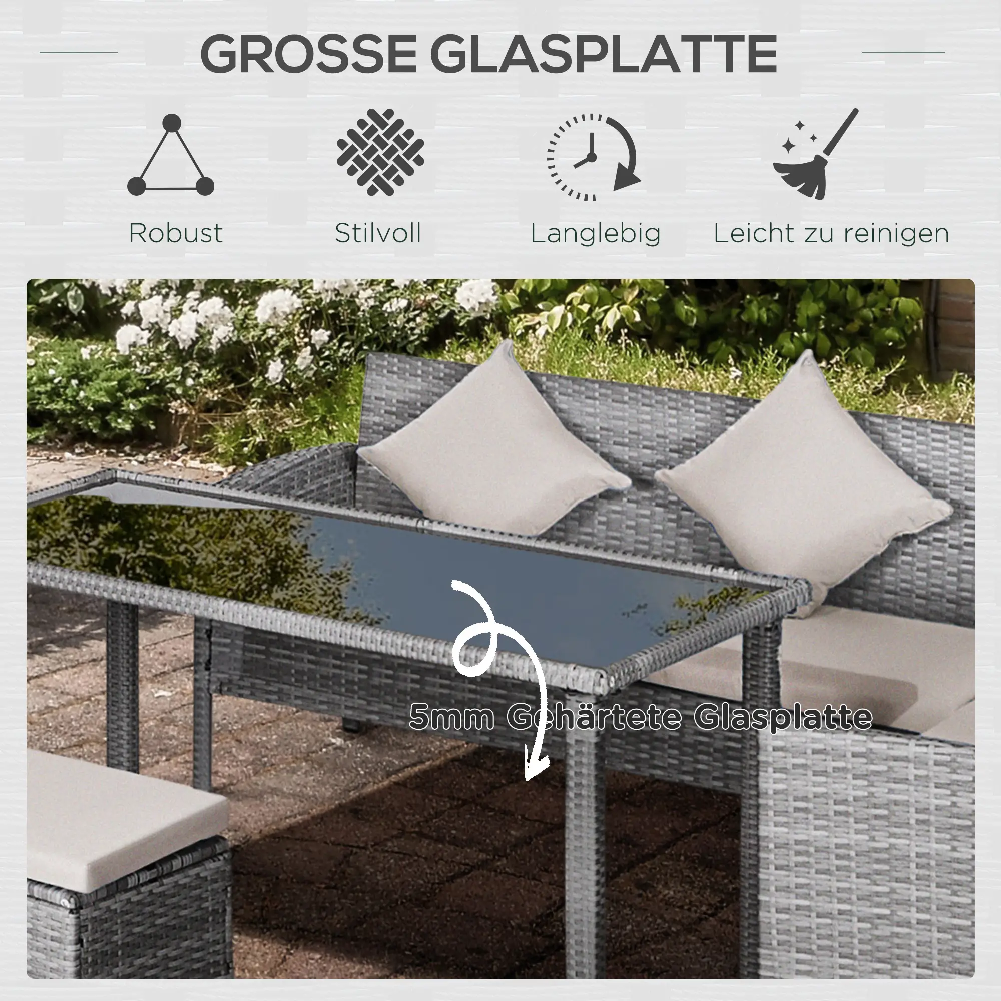 5-delige Tuinmeubelset, Metalen Frame, Grijs, 142 x 60 x 75 cm