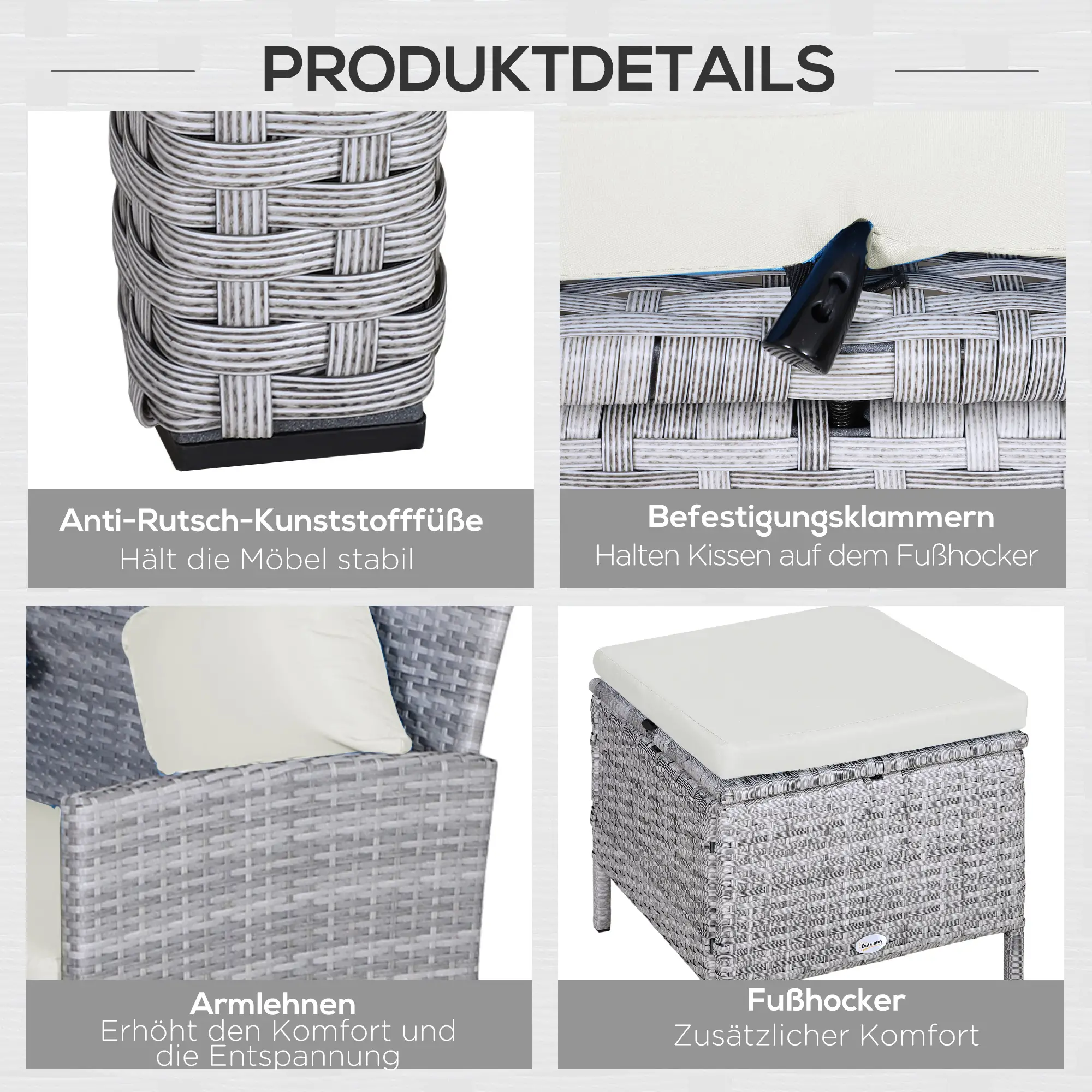 5-delige Tuinmeubelset, Metalen Frame, Grijs, 142 x 60 x 75 cm