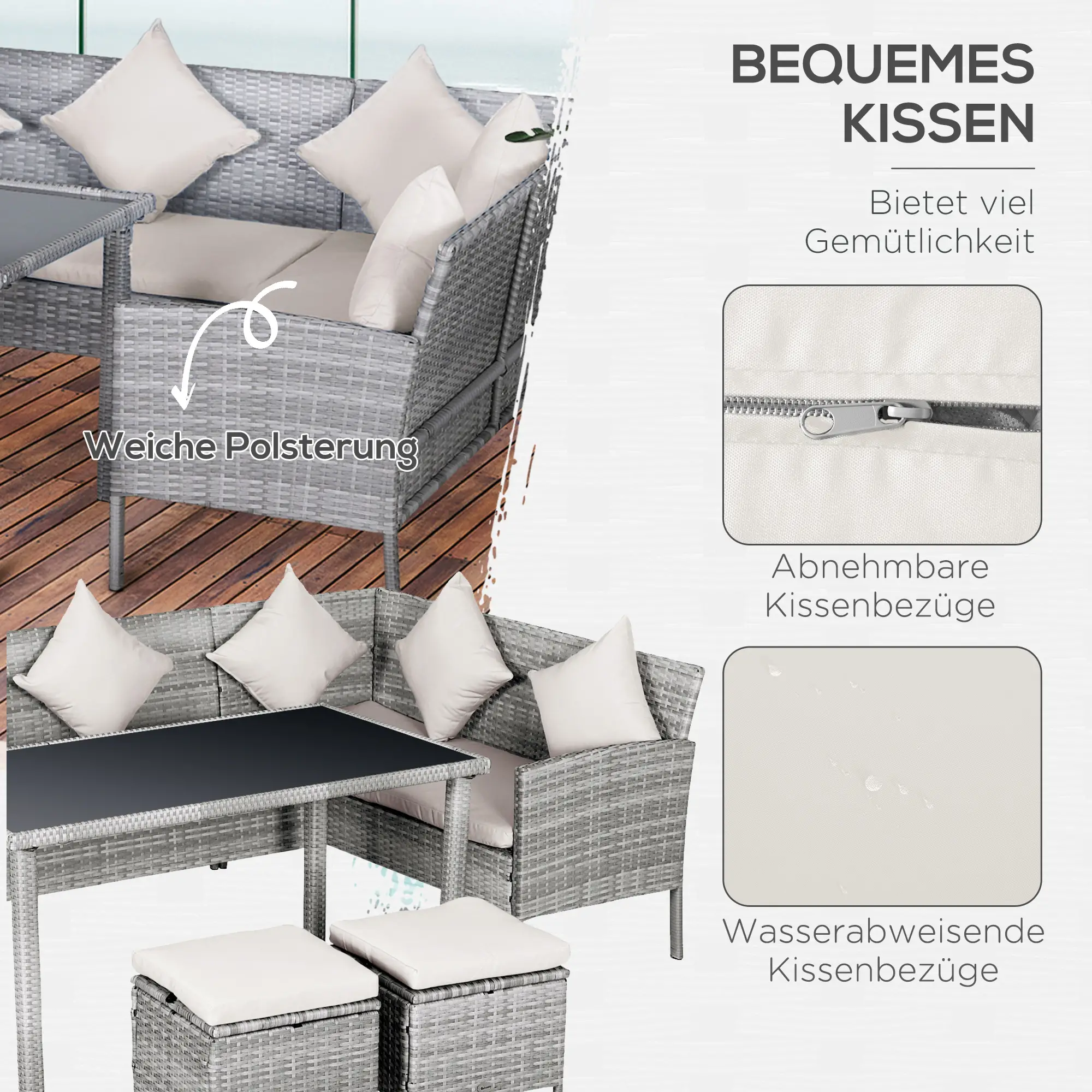 5-delige Tuinmeubelset, Metalen Frame, Grijs, 142 x 60 x 75 cm