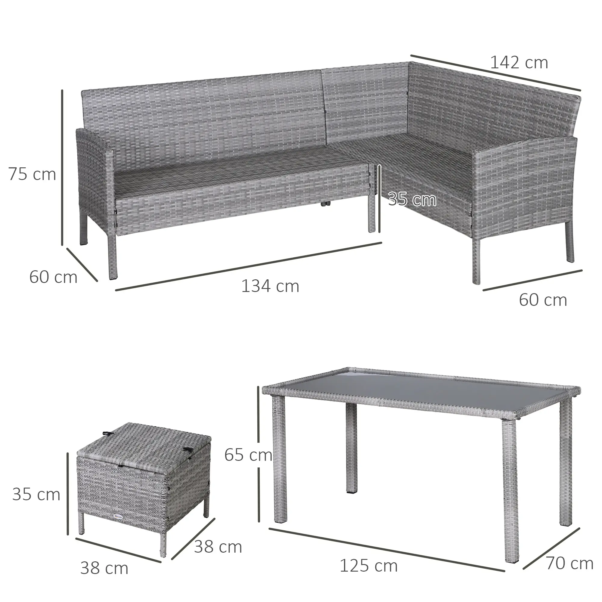 5-delige Tuinmeubelset, Metalen Frame, Grijs, 142 x 60 x 75 cm