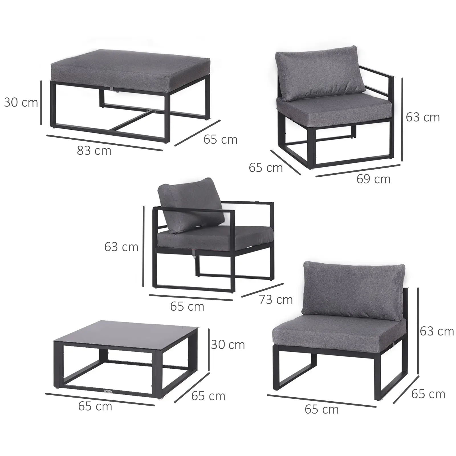 Tuinbankstel Aluminium + Polyester met Kussens voor 4-5 Pers.