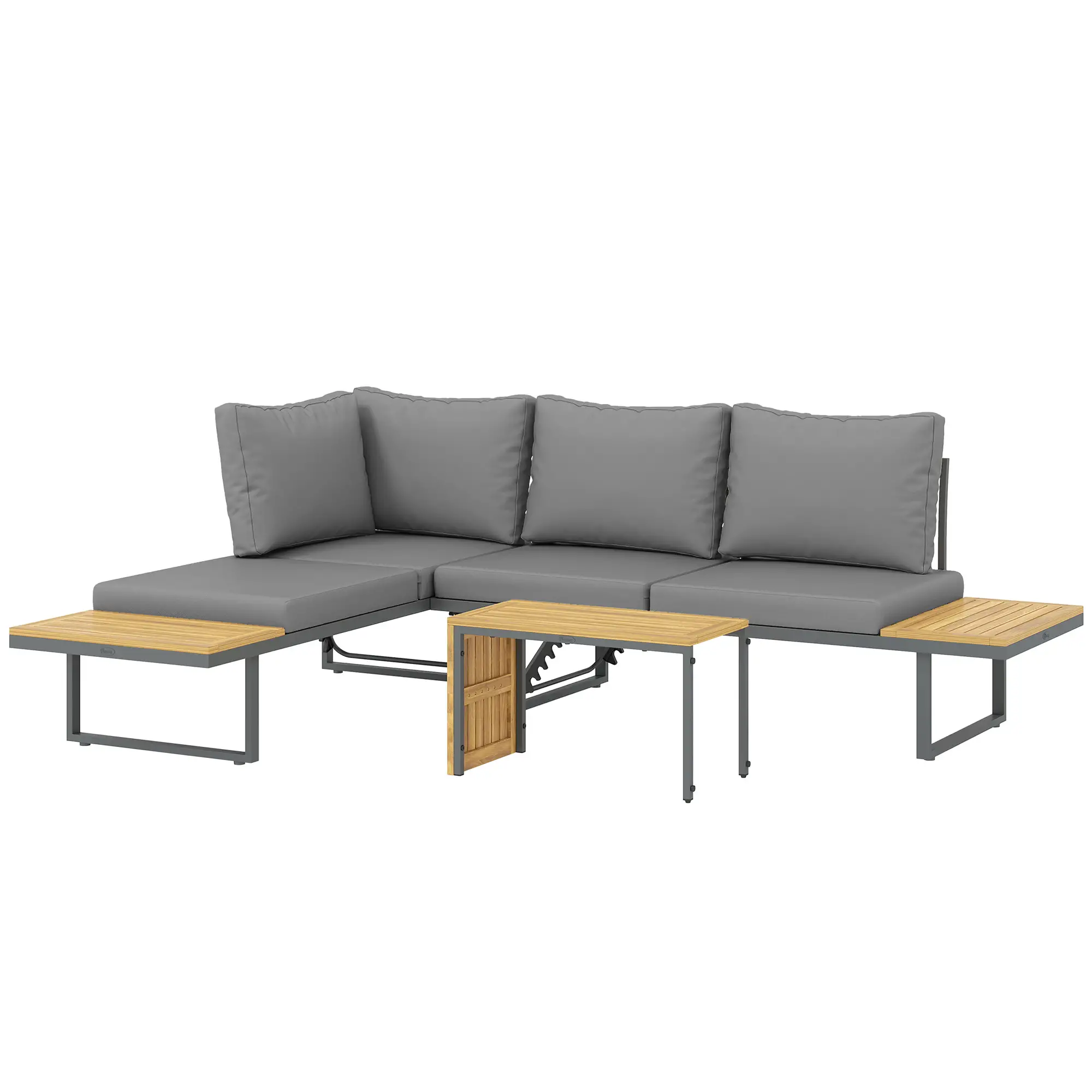 Tuinset, 6 pers. L-vormig met tafels, verstelbare rugleuningen, grijs