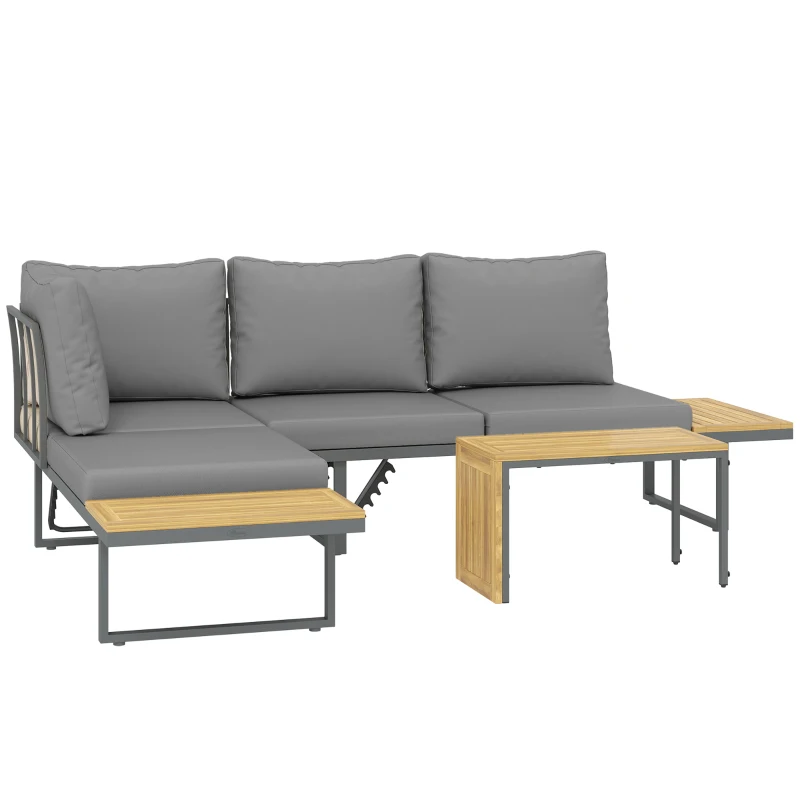 Tuinset, 6 pers. L-vormig met tafels, verstelbare rugleuningen, grijs