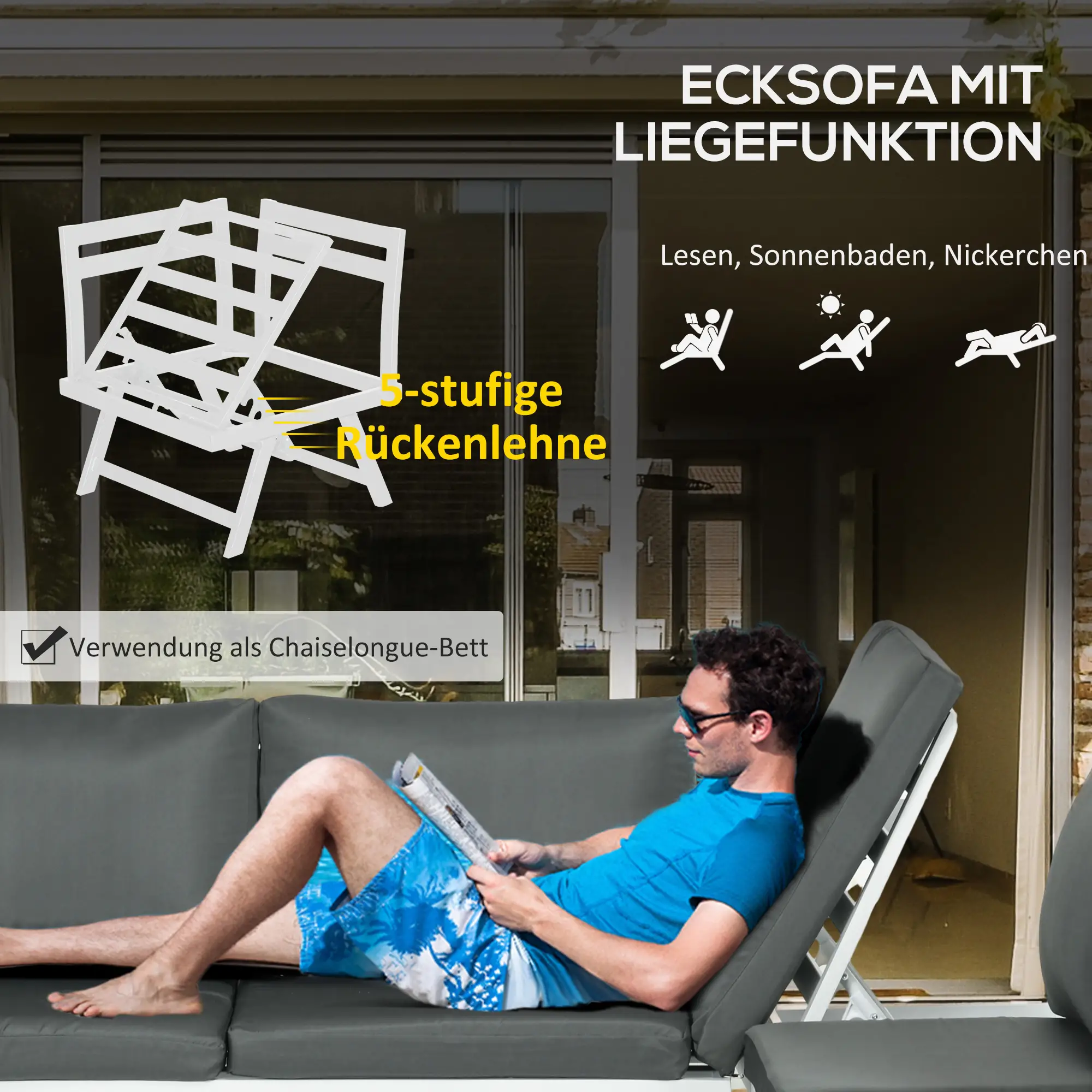 4-delige Tuinlounge 115 cm x 61 cm x 65 cm, Grijs + Wit