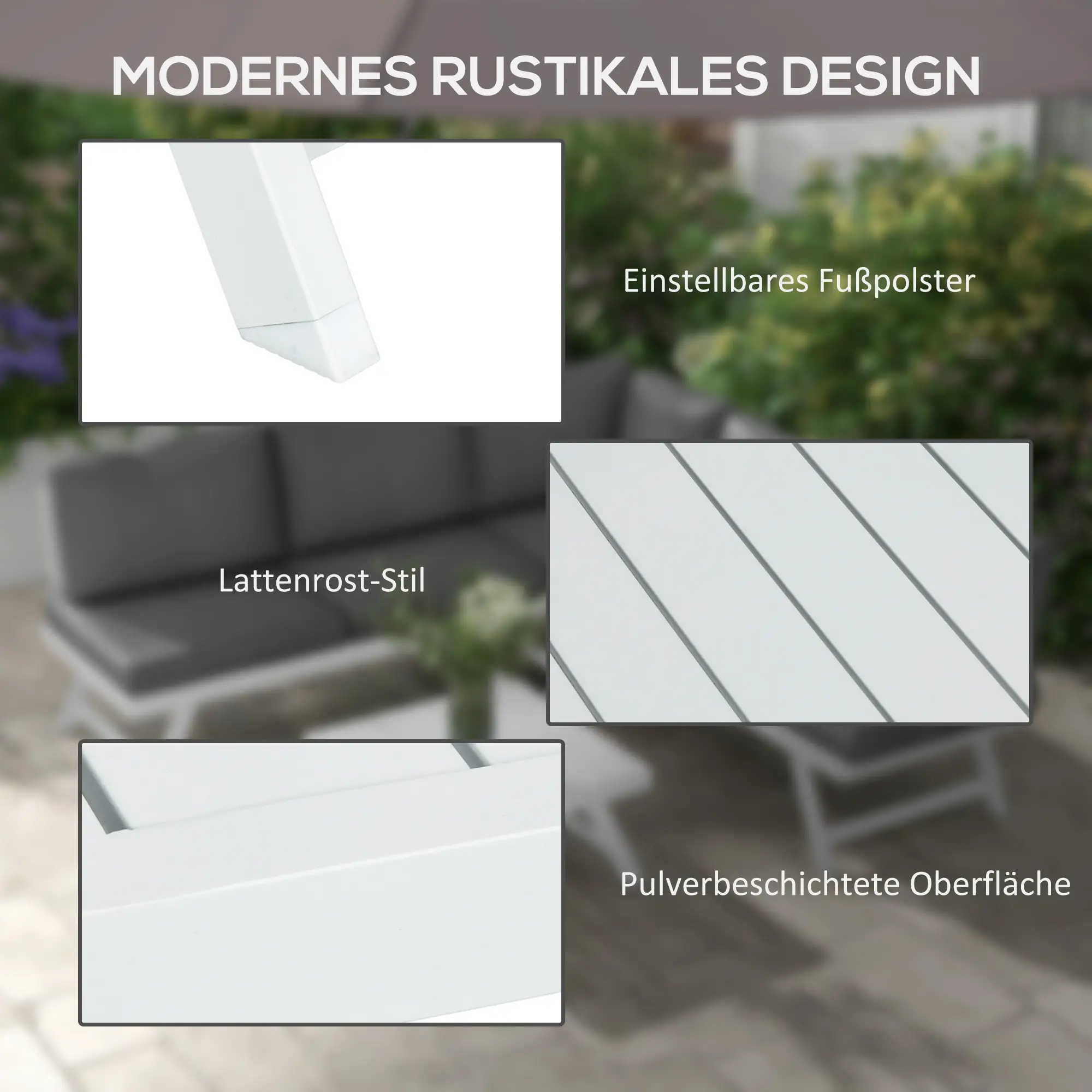 4-delige Tuinlounge 115 cm x 61 cm x 65 cm, Grijs + Wit