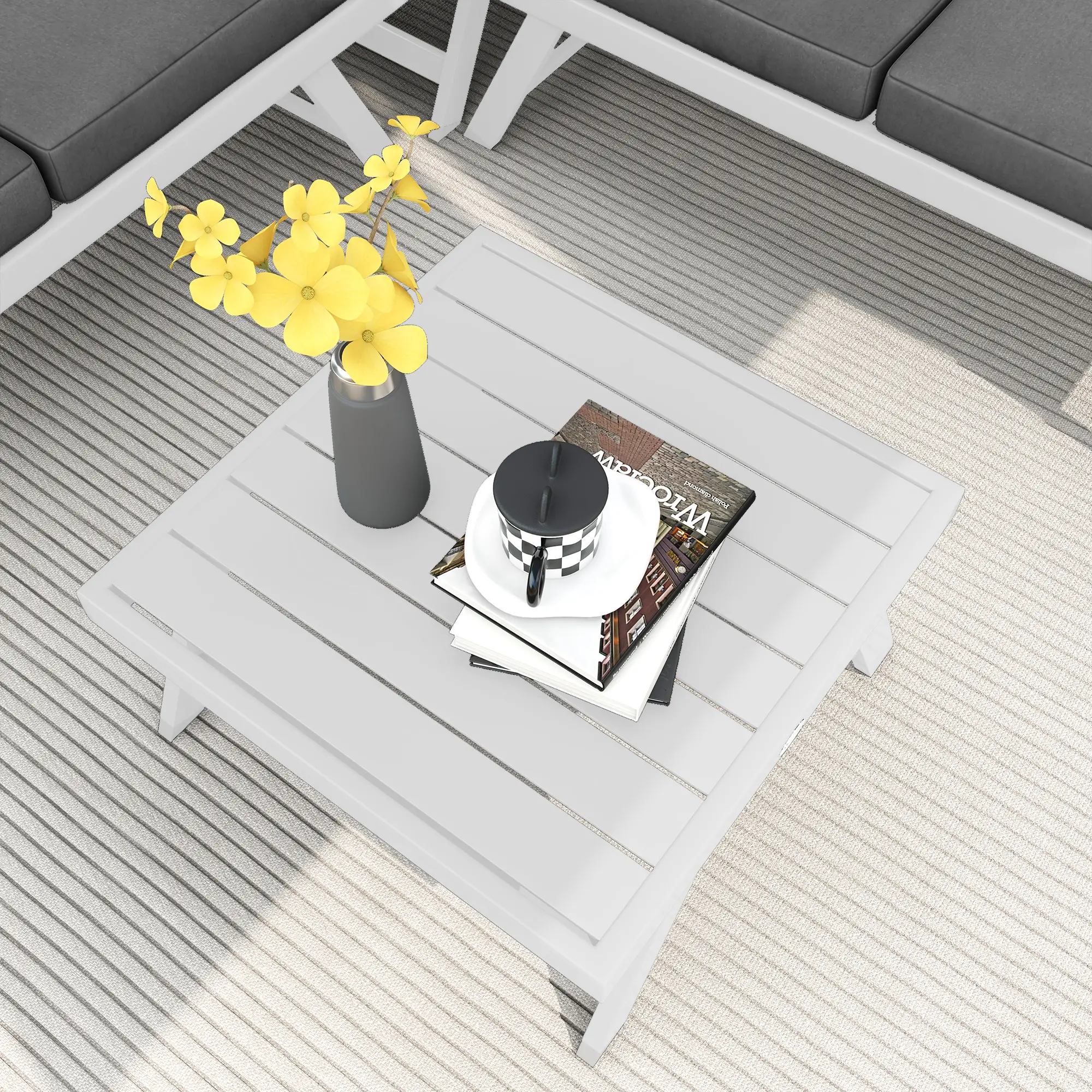4-delige Tuinlounge 115 cm x 61 cm x 65 cm, Grijs + Wit