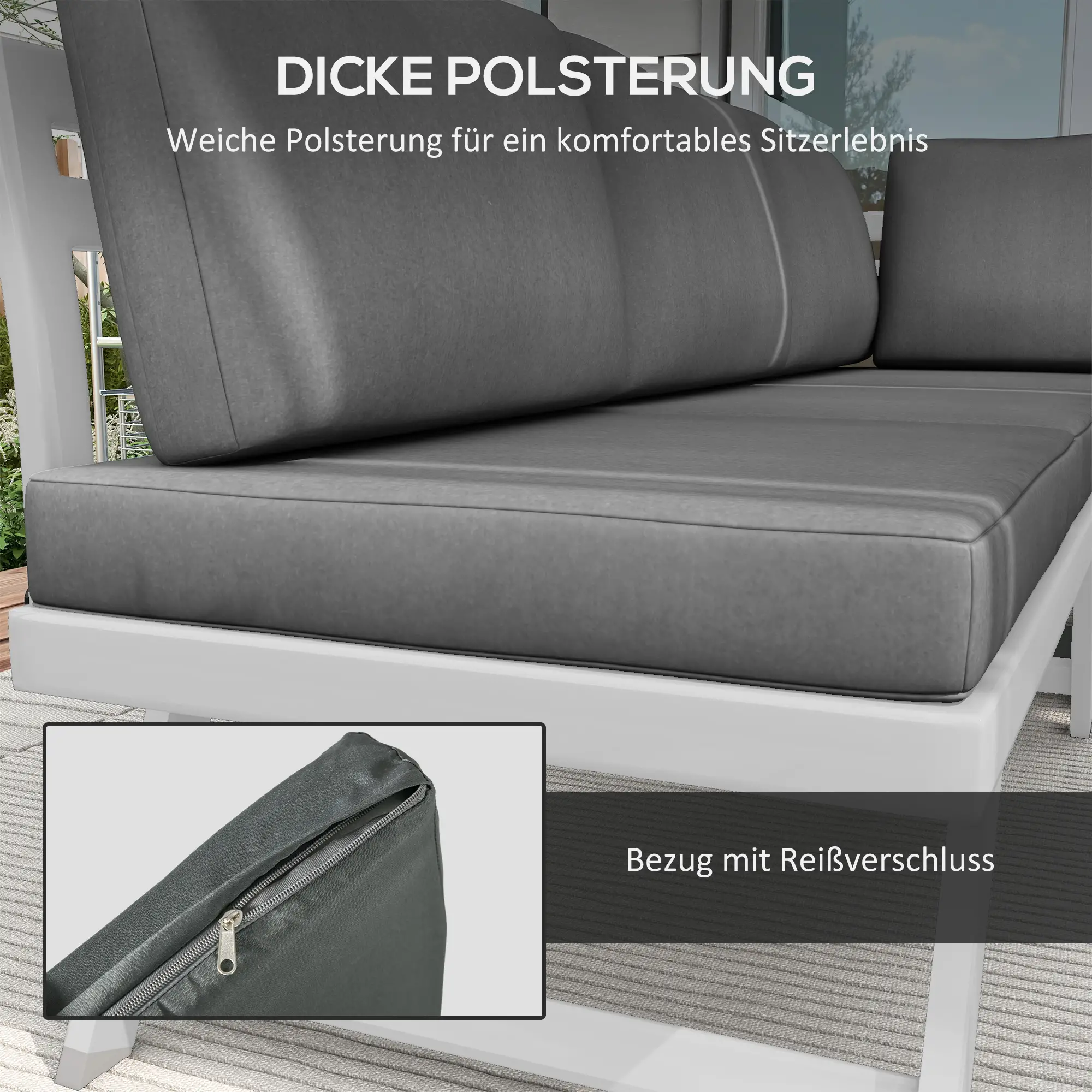 4-delige Tuinlounge 115 cm x 61 cm x 65 cm, Grijs + Wit